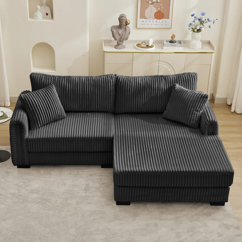 L-Shaped Sofa, 2 Seater Modular Sectional Sofa with Convertible Chaise, USB Ports, Corduroy Couch with Oversized Side Pocket