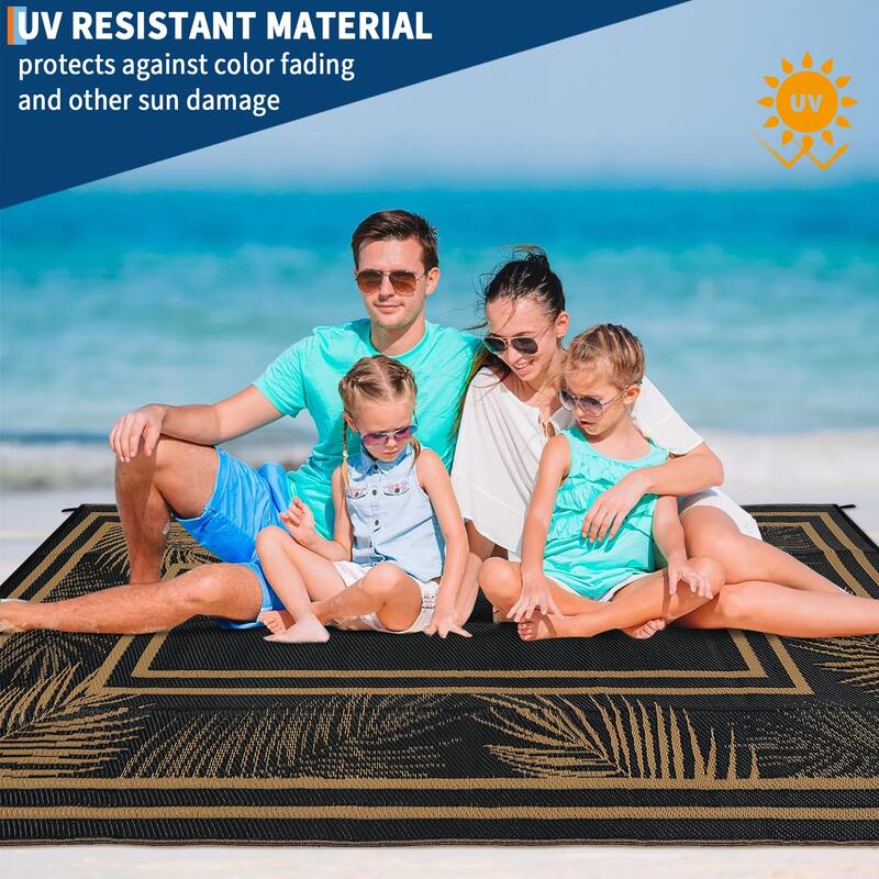 Outdoor Rug Waterproof Plastic Straw Rug Portable Camping Rug Leaves Pattern Outdoor Carpet for RV Porch Deck Camper