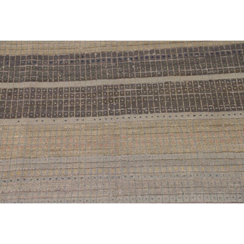 Striped Moroccan Style Area Rug Hand-Knotted Wool Carpet - 8'0" x 10'3"