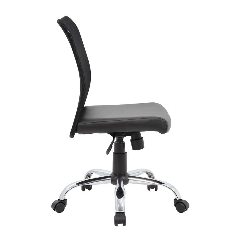 Lene Task Chair, Black Mesh and Caressoft Vinyl, Chrome, Tilt Tension