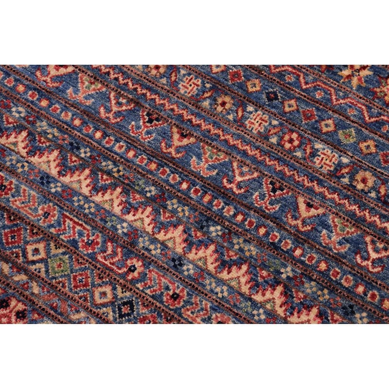 Transitional Khurgeen Freda Blue/Beige Hand-knotted Wool Rug - 4'9 x 6'8 - 4'11'' x 6'7''