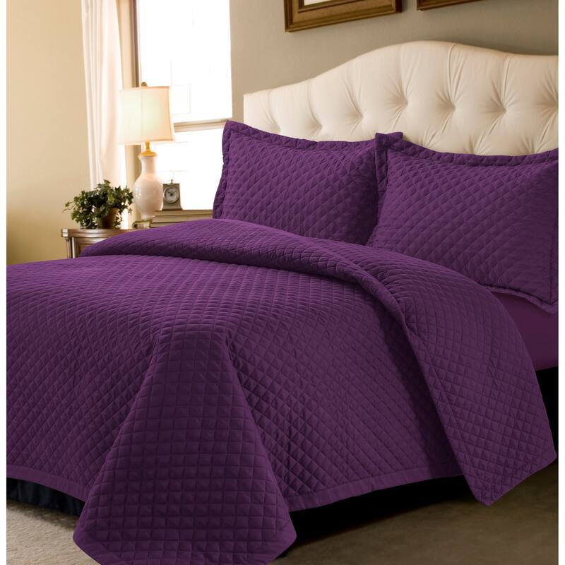Brisbane Solid Oversized Quilt Set - Purple - Twin