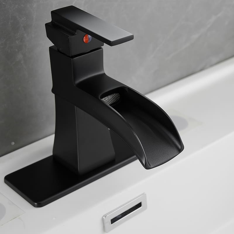 Single-handle Bathroom Waterfall Sink Faucet with Drain and Deckplate