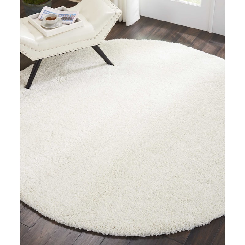 Nourison Malibu Shag Modern Plush Solid Area Rug - 4' Round - Ivory - Runner/Round