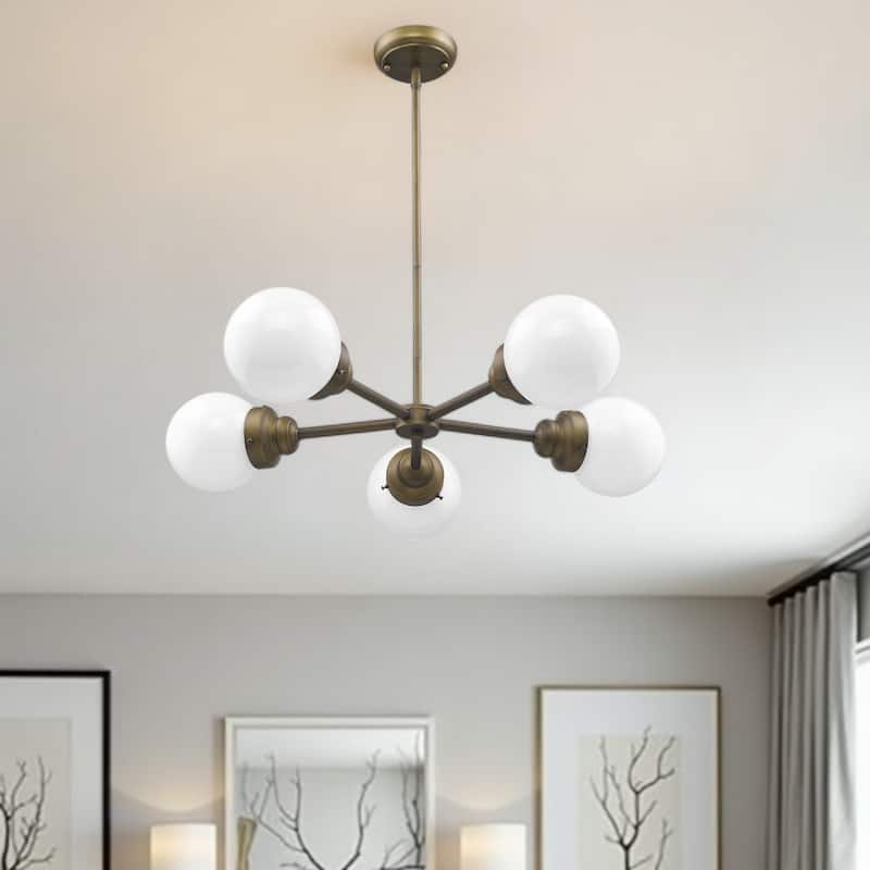 HomeRoots Bronze Five Light Metal Dimmable Chandelier With White Shades - 30' X '6' X '30 - 30' X '6' X '30