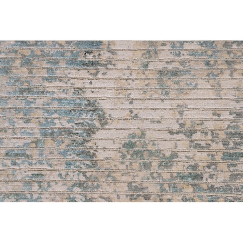 Striped Abstract Indian Area Rug Handmade Wool Carpet - 5'6"x 7'7"