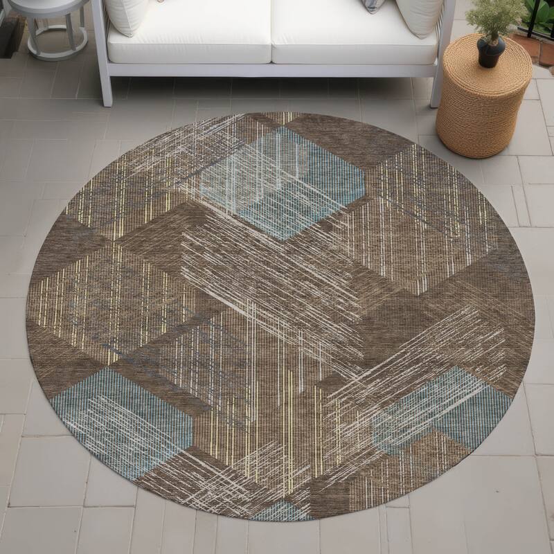 Machine Washable Indoor/ Outdoor Modern Hotchkiss Chantille Rug - Chocolate - 8' x 8'