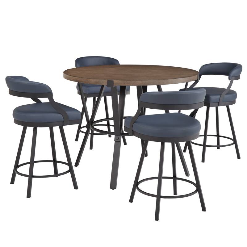 Bacalar Black Finish Metal Round Counter Height Table with Vegan Leather Swivel Chair Set by iNSPIRE Q Modern - Blue