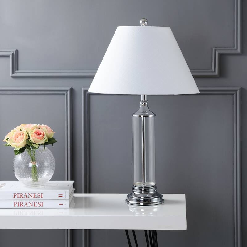 Judith 29" Glass LED Table Lamp, Clear/Chrome (Set of 2) by JONATHAN Y