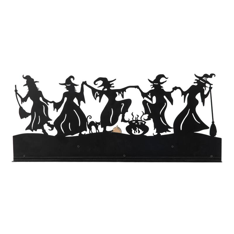 Glitzhome 18"L Happy Halloween Wooden Metal Dancing Witch or Ghost Countdown Calendar Table Decor