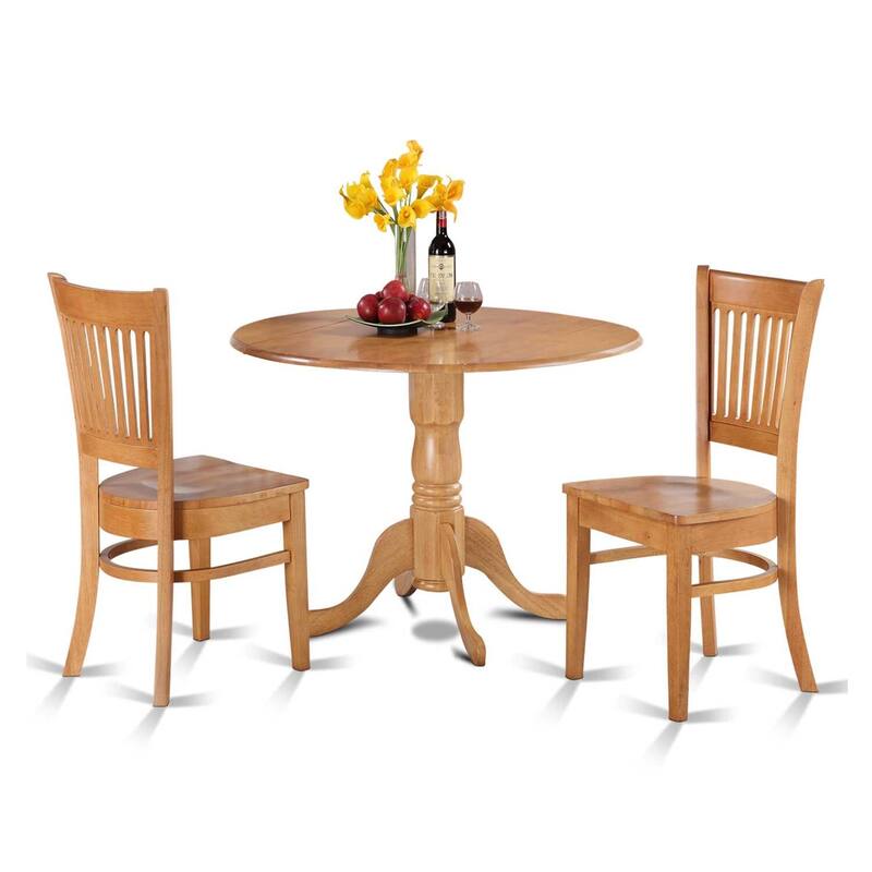 HomeStock 3-Piece Round Natural Oak Finish Solid Wood Top Dining Table 2-Chairs