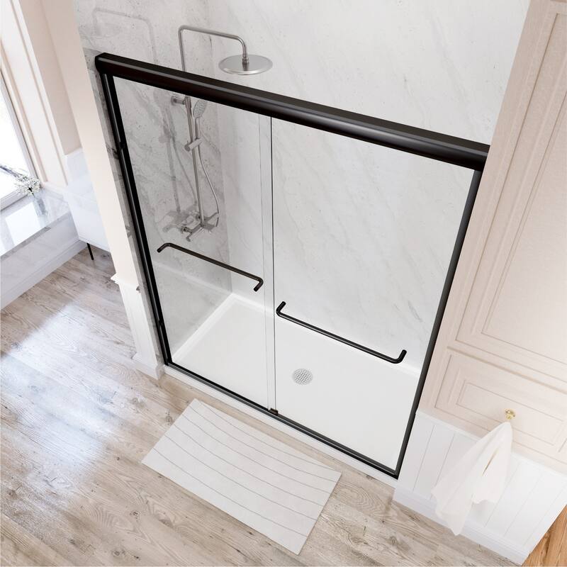 i-Homare 59'' W X 72'' H Semi-Frameless Double Sliding Shower Door with 2 Towel Bars