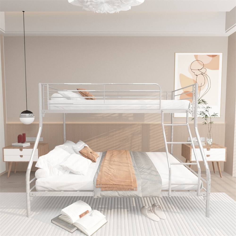 Heavy Duty Metal Bunk Bed with Upper-Level Guardrail Silver