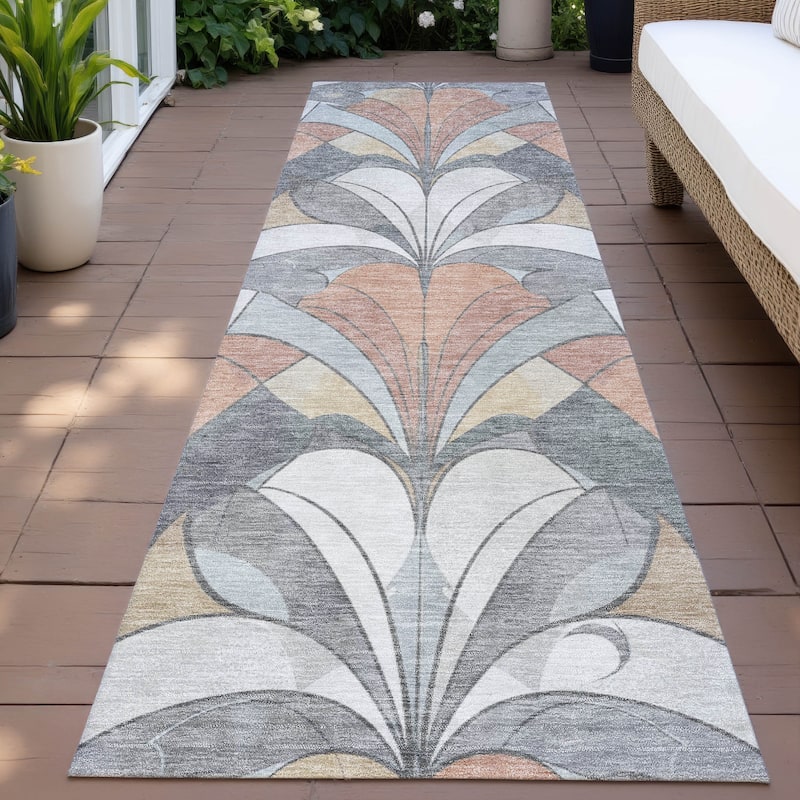 Machine Washable Indoor/Outdoor Modern Mosaic Chantille Rug - Gray - 2'3" x 7'6"