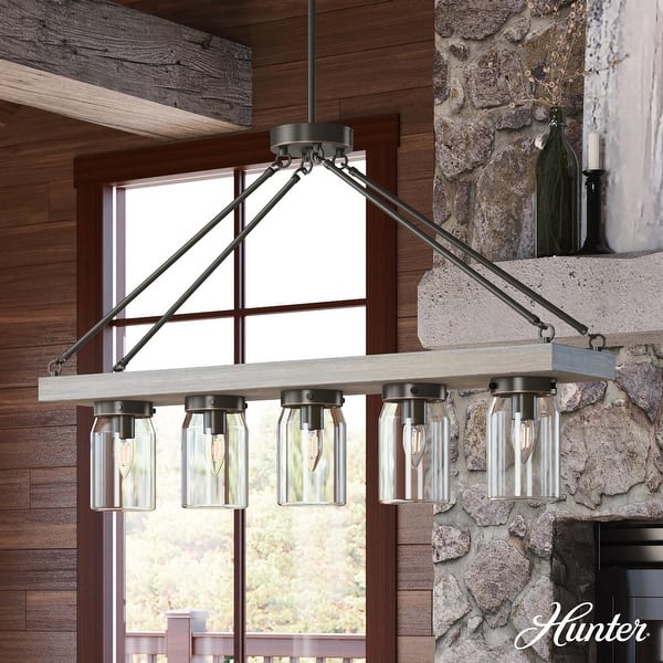 slide 2 of 16, Hunter Devon Park 5-Light Linear Chandelier - Kitchen Island, Dining Room - Rustic, Farmhouse Onyx Bengal