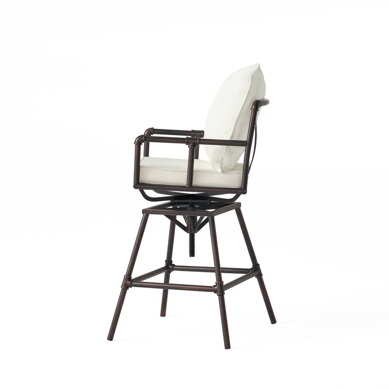 Outdoor Patio Swivel Barstool Adjustable Stool Height with Upholstered and Arm Barstool, Metal Frame Bar Chair