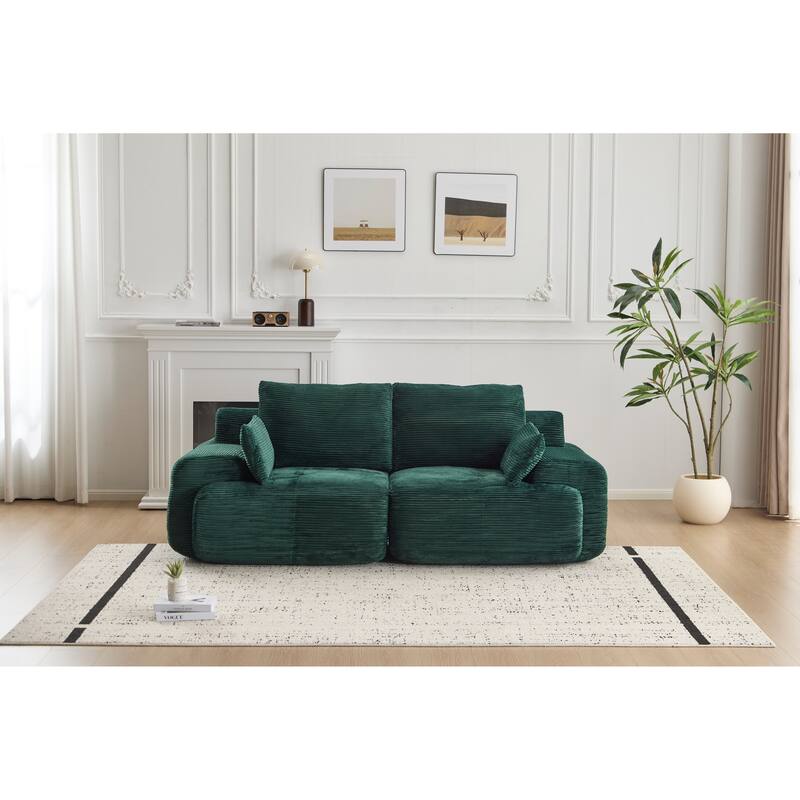 Modular Sectional 2-Seater Cloud Couch, Corduroy Upholstered Boneless Sofa, Compressed Sofa with Cushion & Throw Pillows