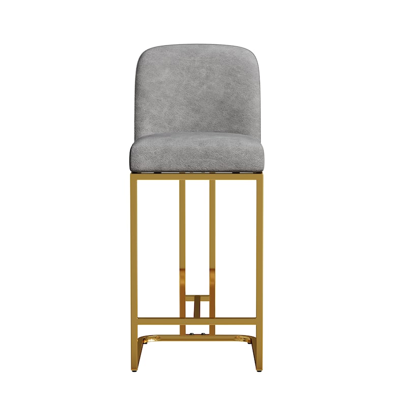 Set of 2 Modern Bar Stools Comfortable Counter Height Dining Chairs for Kitchen Island Restaurant or Home Bar - Grey,Gold