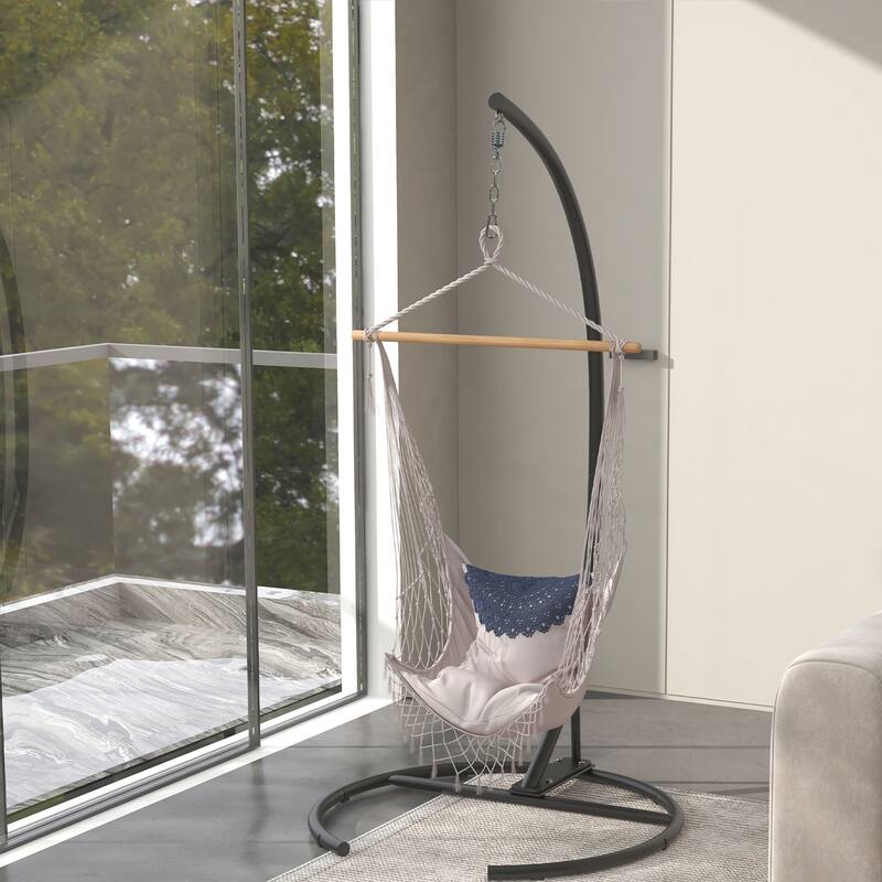 Outsunny Hanging Hammock Chair Stand with Round Base, C Hanging Stand Frame for Hammock Chair, Egg Cahir