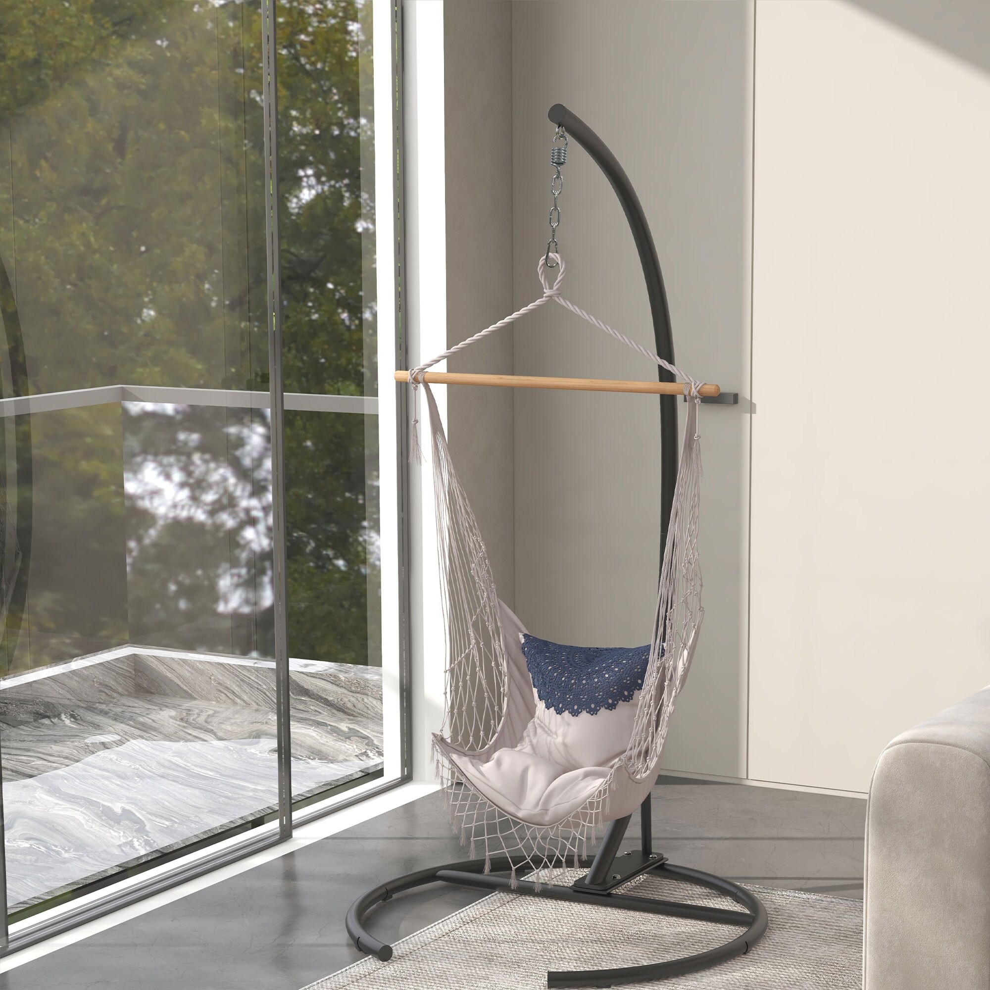 Outsunny Hanging Hammock Chair Stand with Round Base C Hanging Stand Frame for Hammock Chair Egg Cahir