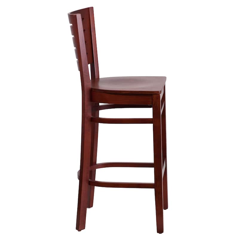 Slat Back Wooden Restaurant Barstool - 16.75"W x 18"D x 43.5"H - 16.75"W x 18"D x 43.5"H