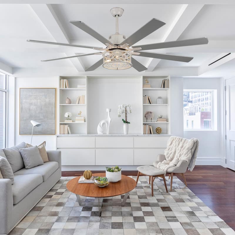 Bella Depot 72" Industrial Large Ceiling Fan 6-speed 3-Light Farmhouse Metal Caged Black Ceiling Fan with Light and Remote
