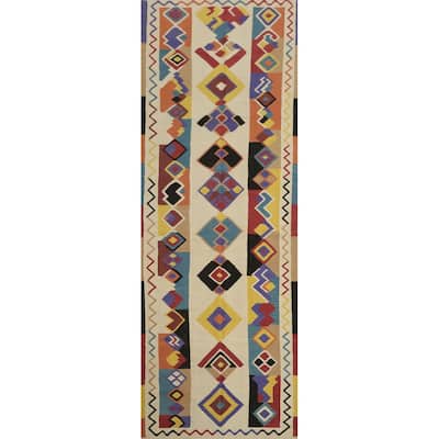 Hand Woven Oriental 100% Wool Carpet Southwestern Modern Beige & Ivories Kilim Runner Rug - 18' 1'' X 5' 5''