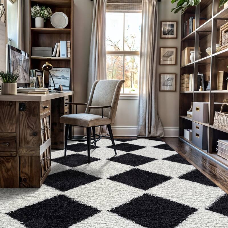 Diamond Wave Shag Rug - Cozy Feel for Living Room, Bedroom, or Entryway - Anthracite Dark Gray - Medium Pile