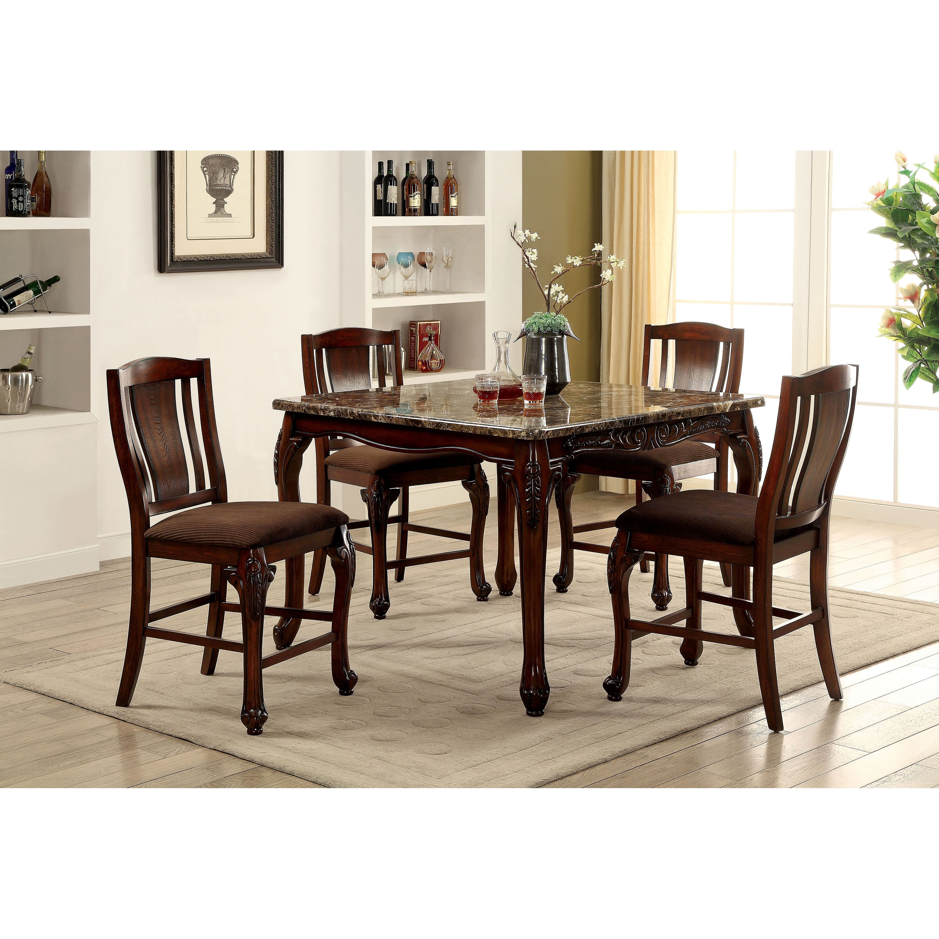 Ling Traditional Cherry Wood Padded 5-Piece Counter Height Dining