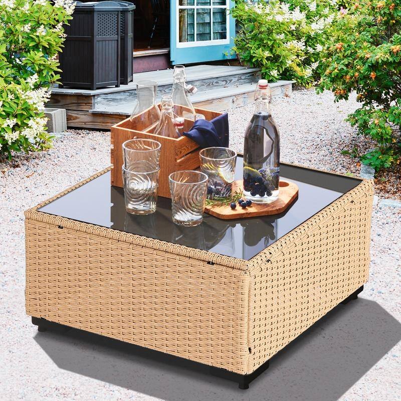 Patio Watcher Patio Conversation Set 9-Piece Yellow Wicker Sectional Seating Group with Cusions