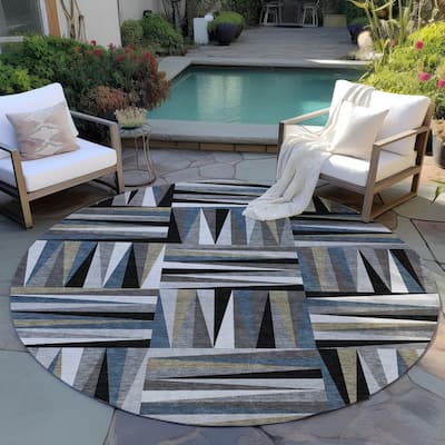 Machine Washable Indoor/ Outdoor Contemporary Mosaic Chantille Rug