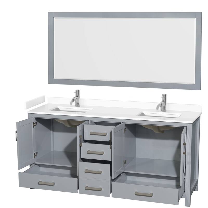 Sheffield Double Bathroom Vanity Set, Cultured Top, 70-Inch Mirror