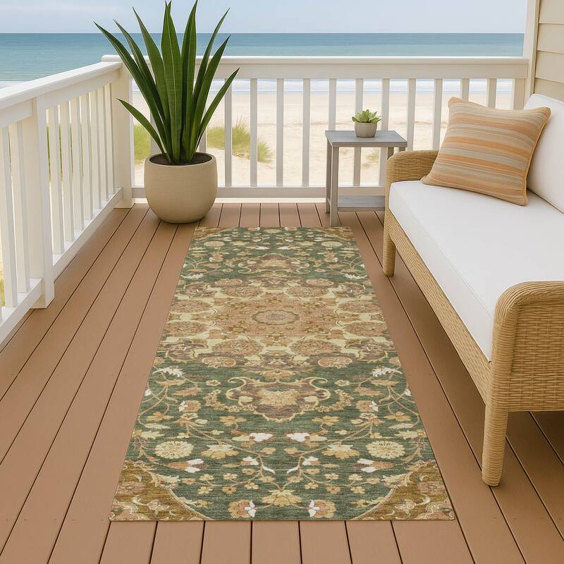 Machine Washable Indoor/ Outdoor Global Eckley Chantille Rug - Olive - 2'3" x 7'6"