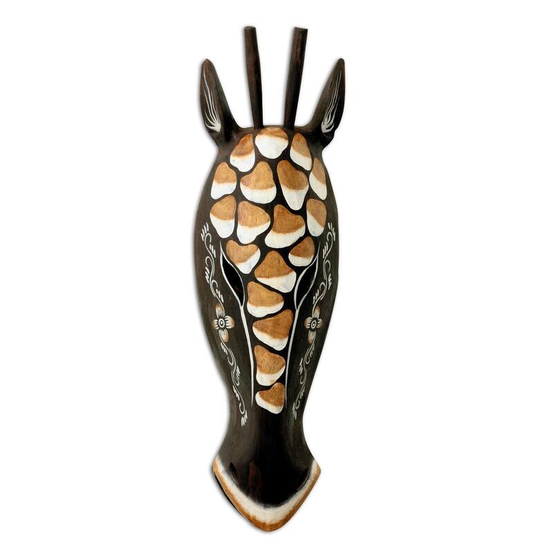 20" African Wooden Tribal Giraffe Mask Hand Carved Wall Plaque Hanging Home Decor Accent Unique Sculpture Decoration Handmade