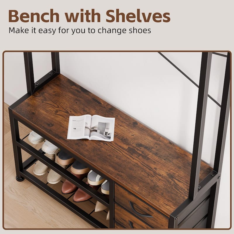 5-in-1Hall Tree Entryway Shoe Rack with 7 Hooks& 3 Drawers