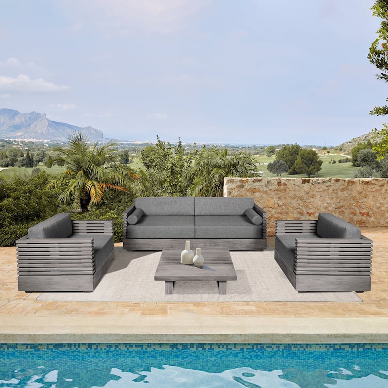 Vivid Outdoor Patio Chair in Eucalyptus Wood with Olefin Cushions - Single Chair
