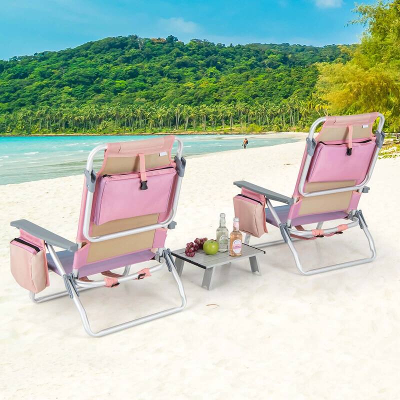 Costway 2-Pack Folding Backpack Beach Chair Table Set 5-Position