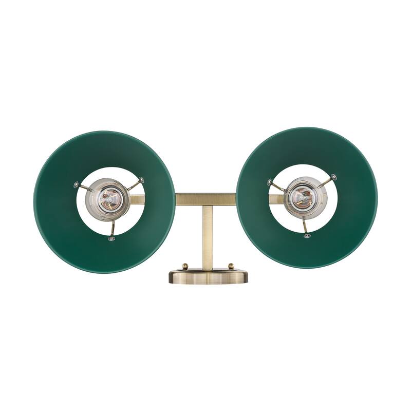 Yep by Golden Lighting Orwell 2-light Vanity in Aged Brass and Pine Green shade