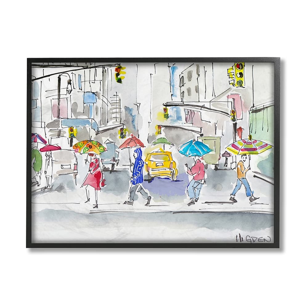 Stupell Rainy Crosswalk Pedestrians Urban City People Framed Wall Art