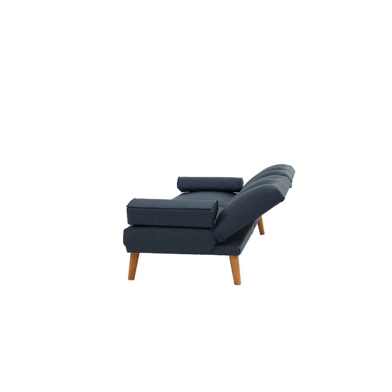 Navy Polyfiber 2pc Sectional Sofa with Wood Legs, Adjustable Chaise, Convertible Bed