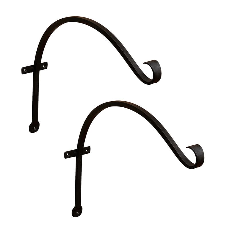 Achla Designs Set of 2 Wall Mounted Up Curled Brackets, 18 Inch Tall, Black Powder Coat Finish