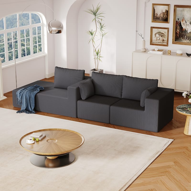 108.3" Corduroy L-Shaped Cloud Sectional Sofa with Chaise