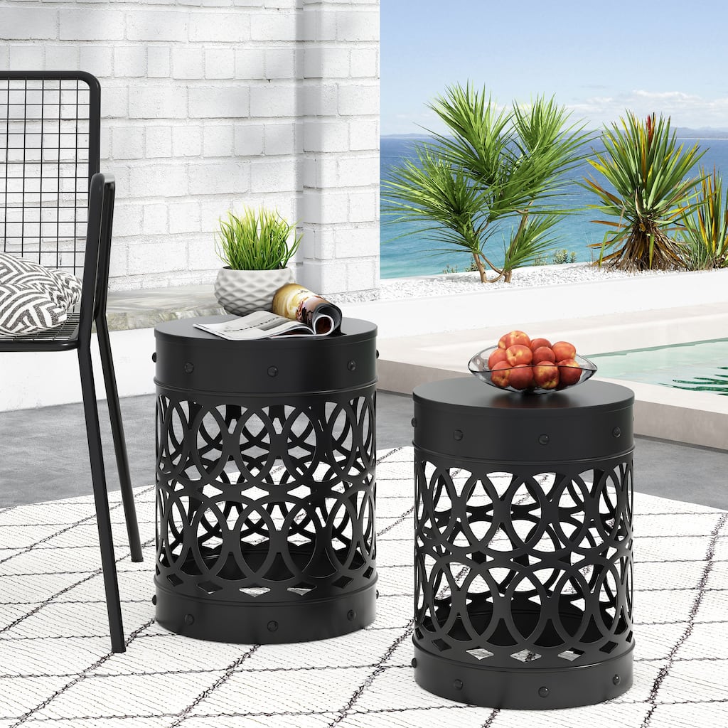 Outdoor Delight Powder-coated Iron End table, Set of 2, Black