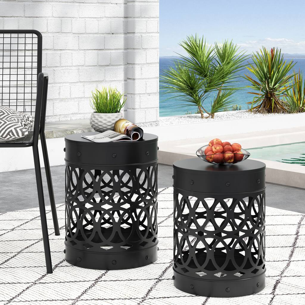 Outdoor Metal S/2 End table, No assembly is required, This comes as a set of two