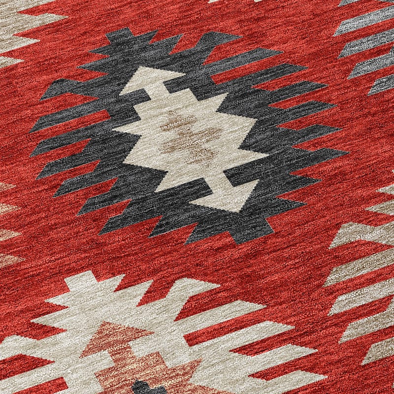 Machine Washable Indoor/ Outdoor Boho Tribal Chantille Rug