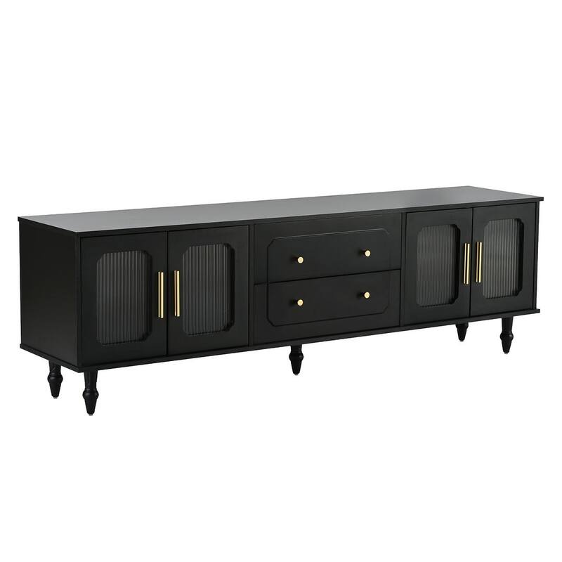 Retro Design TV Stand with Fluted Glass Doors and Adjustable Shelves for TVs Up to 78''