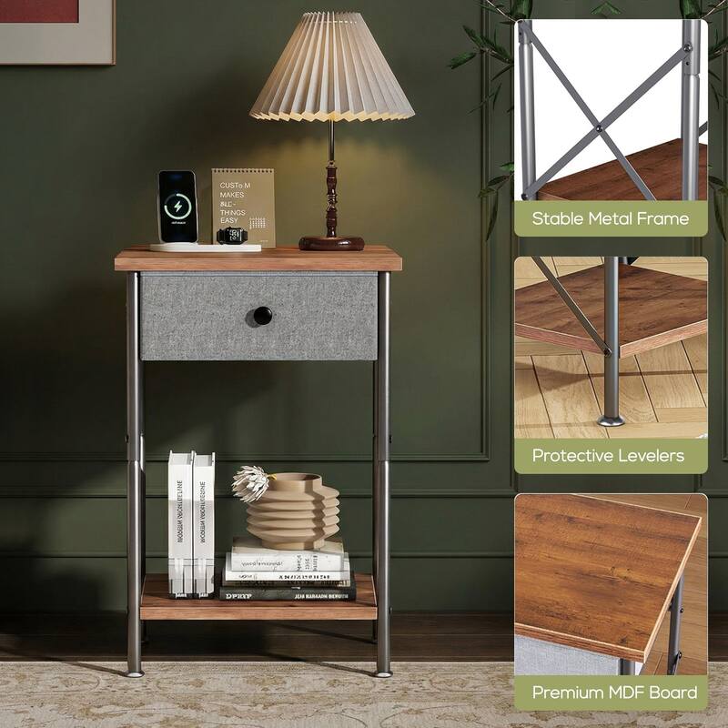 Javlergo Set of 1 or 2 Modern X-Frame Nightstand with Removable Fabric Drawer & Open Shelf for Bedroom or Living Room