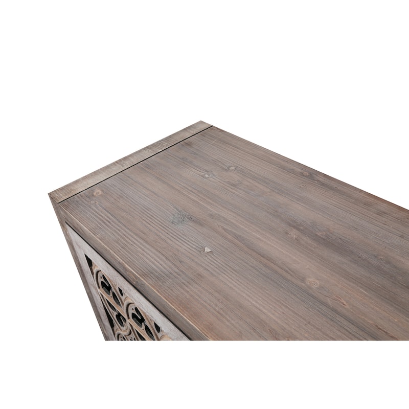 Elegant Hollow 4-Door Buffet Cabinet with Floral Design for TV Console or Living Room Storage