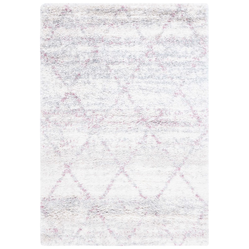 SAFAVIEH Fontana Shag Marye Modern Trellis 2-inch Thick Rug - 6'7" x 9' - Pink/Ivory