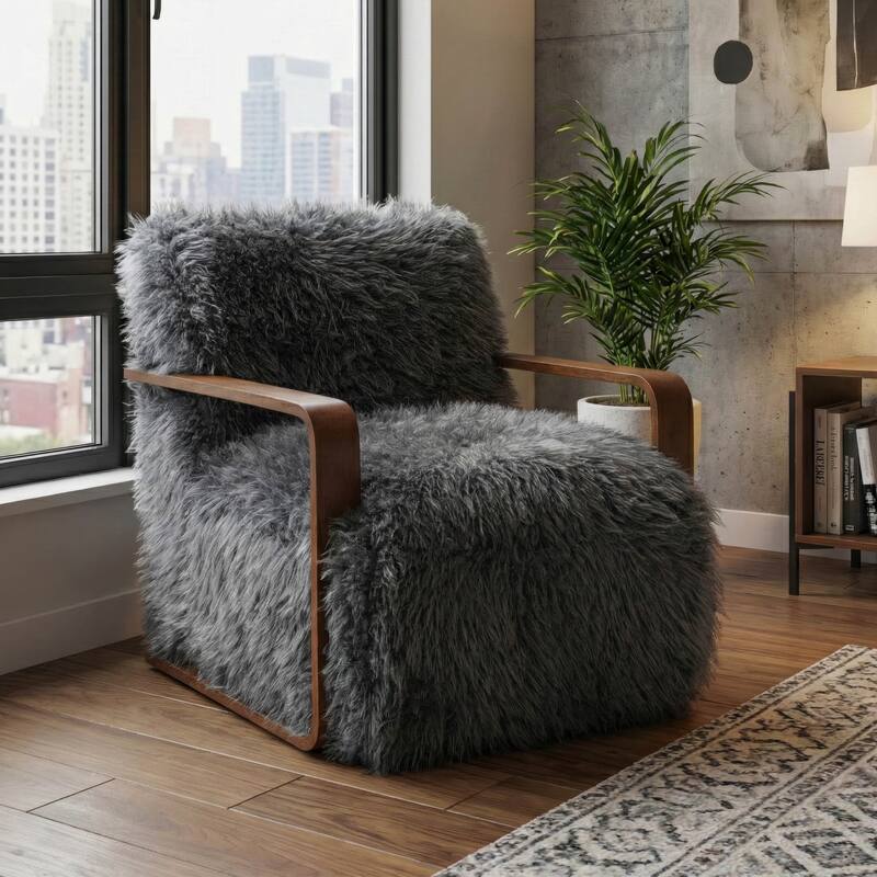Furniture of America Neyra Modern 28-inch Faux Fur Accent Arm Chair - Charcoal Grey Long-Haired